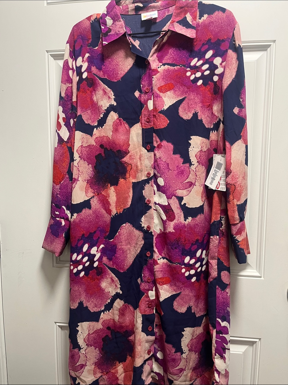 NWT LuLaRoe Navy, Pink and Cream Floral Button-Front Dress